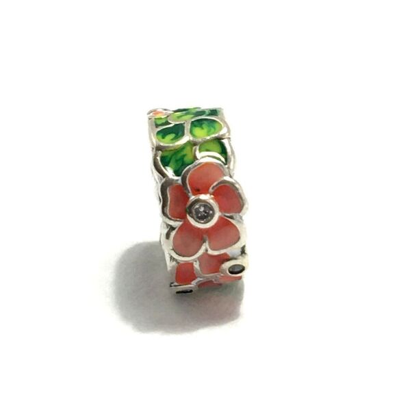 Sterling Silver Bead Charm 925 CZ Peach Green Flowers For DIY Bracelets - Picture 5 of 12
